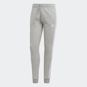 NWT Adidas Essentials 3-Stripes Fleece Sweat Pants in Grey Heather/White
